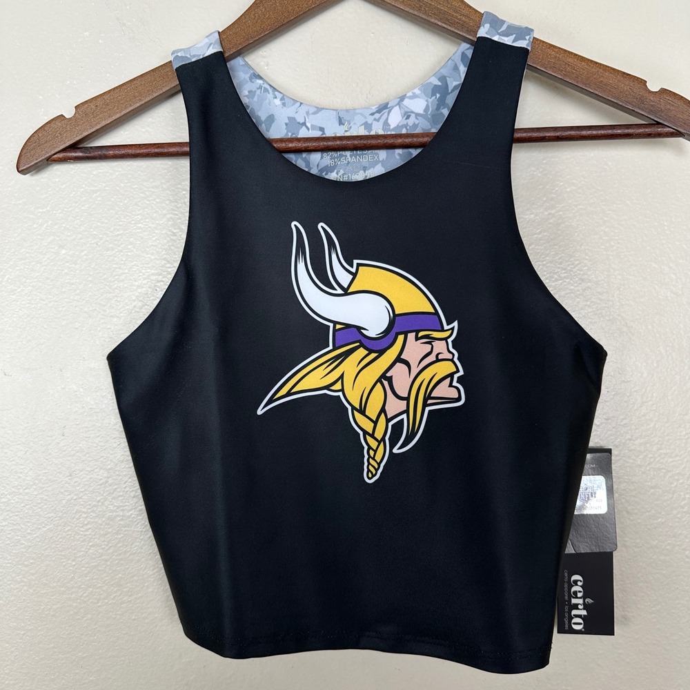 Certo Women's M Crop‎ Top Black Minnesota Vikings Crosstown Midi NFL Tank